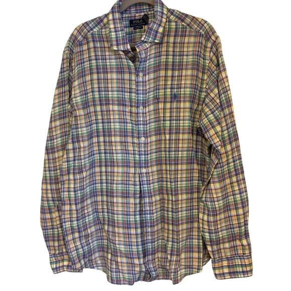 Polo Ralph Lauren Classic Fit Button Down 100% Linen Plaid Shirt XL - Picture 1 of 6